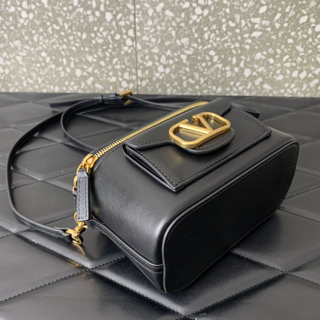 Valentino Garavani Loco Mini Box Bag in Black Calfskin Leather 